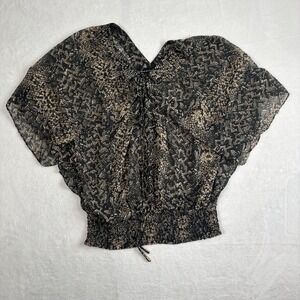 Y2K Moda International Neck Sheer Top Snake Skin Black Women's Medium